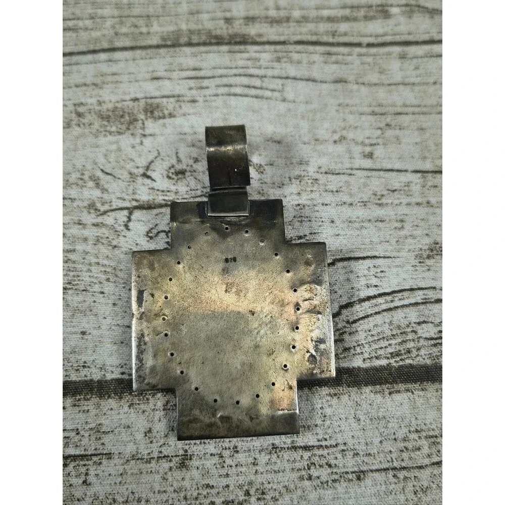 Native American Navajo Silver 925 And Turquoise Large Pendant